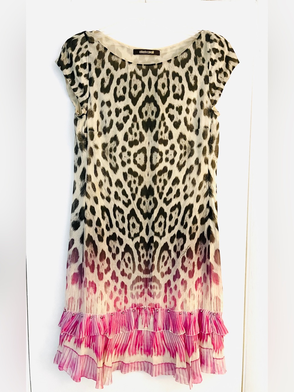ROBERTO CAVALLI 100% Silk Animal Print Ombré Ruffle Couture Dress 40 / S 🇮🇹✨